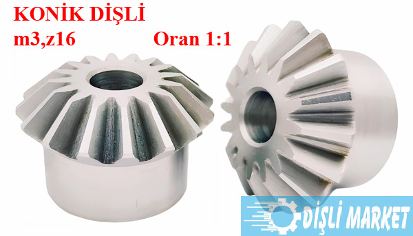 3 modül 16 diş konik dişli